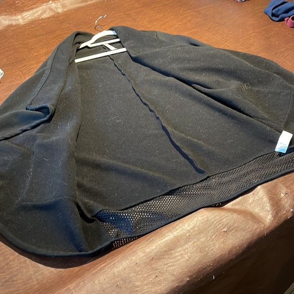 Fabletics Womens Eugenia Coat Fleece Lined Open Front Jacket Black XL Mesh Trim - Picture 3 of 3